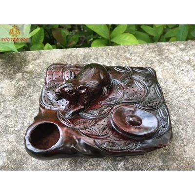 Tượng chuột nằm núi tiền kèm ống đựng tăm bằng gỗ Trắc