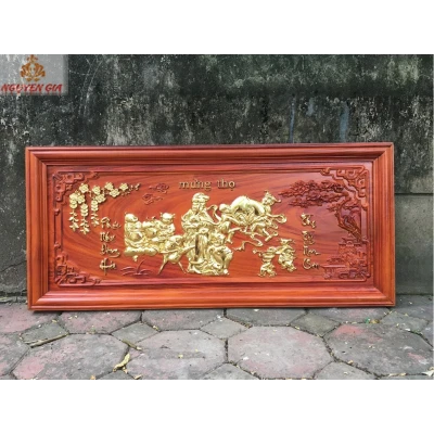 Tranh mừng thọ cụ Bà bằng gỗ Hương