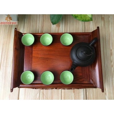 Khay trà gỗ mẫu cuốn thư hoa mai gỗ Hương