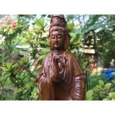 Tượng Quan Thế Âm Bồ Tát Gỗ Bách Xanh Dáng Đứng Cao 30 cm