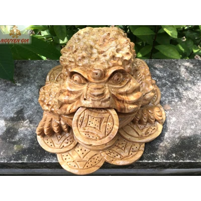 Cóc ngậm tiền (thiềm thừ) bằng gỗ Nu Nghiến KT25x25x15